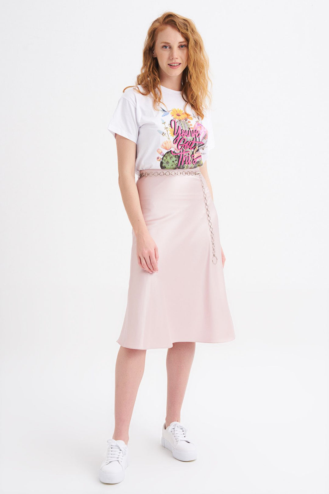 Waist Chain Midi Skirt Powder