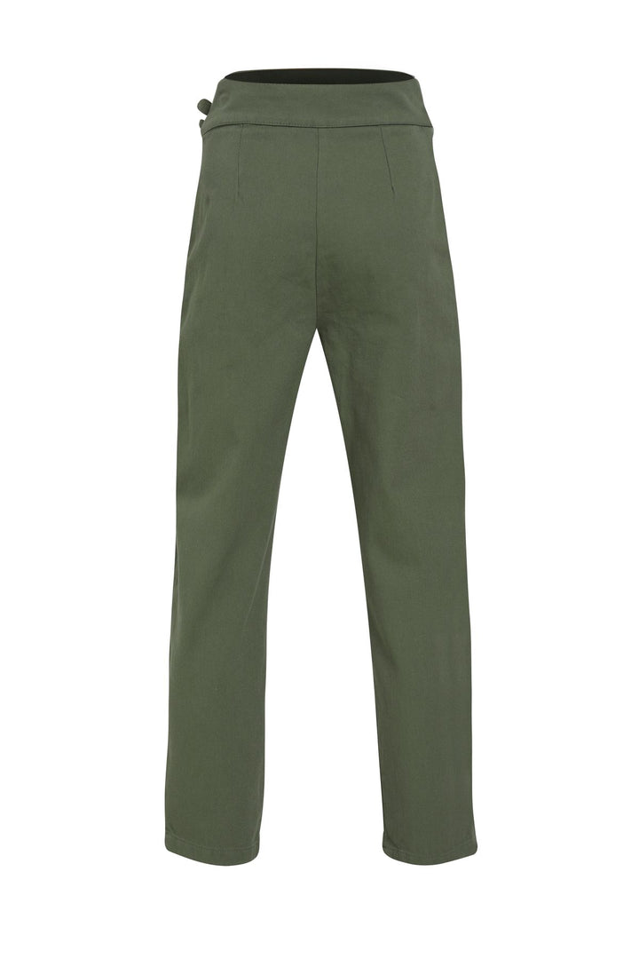 Tokalı Gabardin Yüksek Bel Pantolon Haki