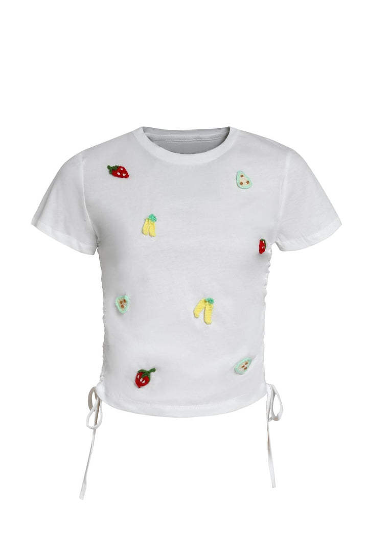 Embroidered Ruffle Detailed T-Shirt White