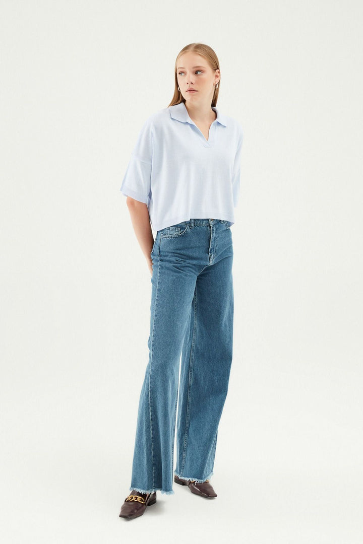 Oversize Polo Yaka Triko Bebe Mavi