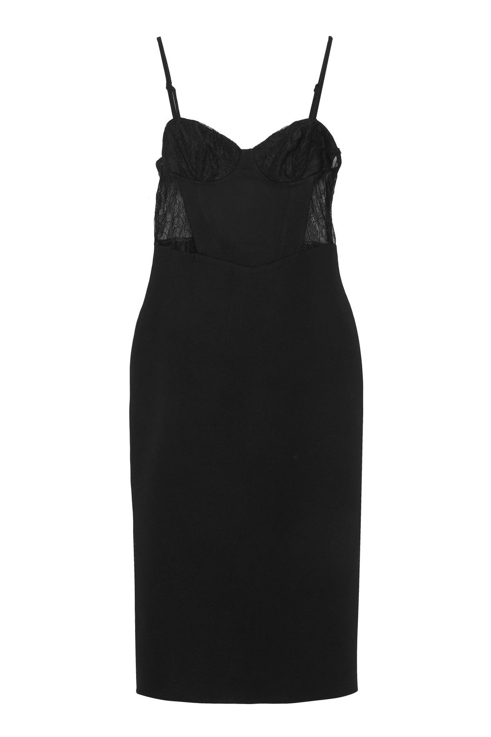 Lace Detailed Strap Midi Dress Black