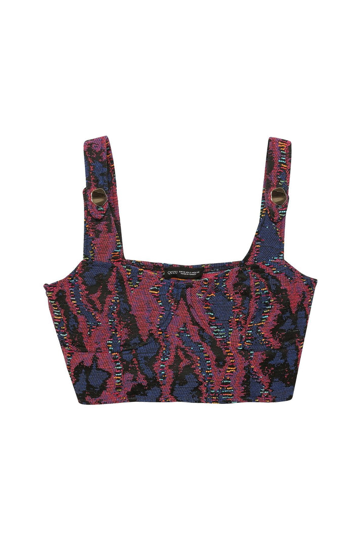 Button Detailed Strap Bustier Fuchsia