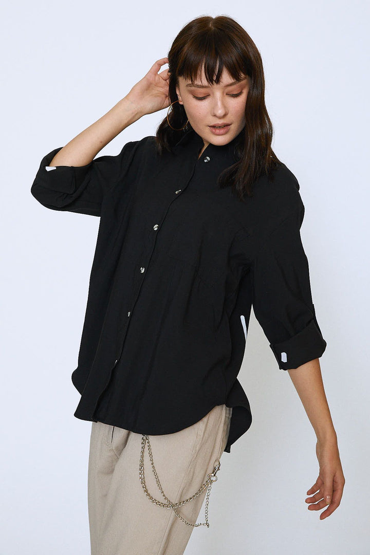 Back Printed Tencel Shirt Black