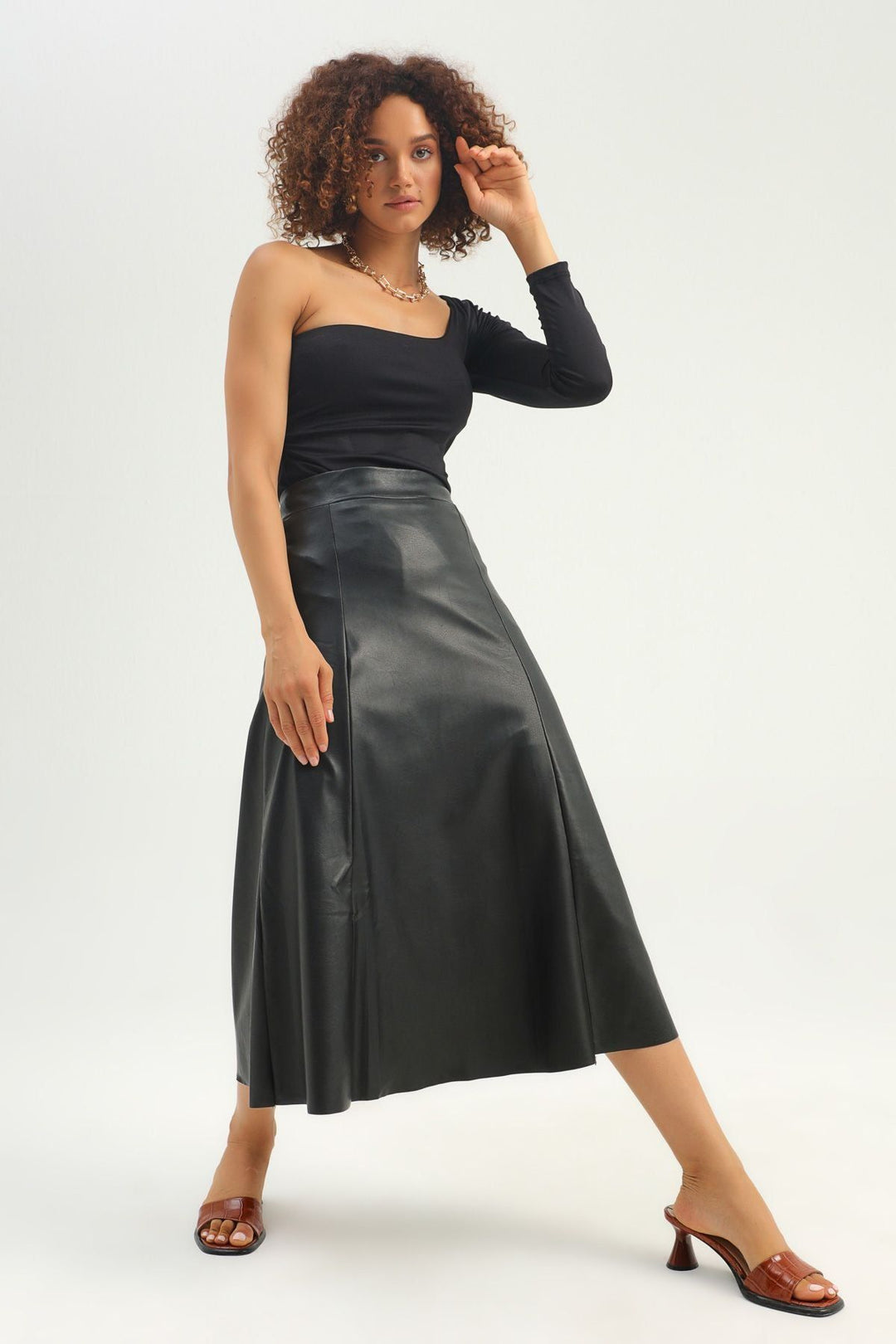 Leather Midi Skirt Black