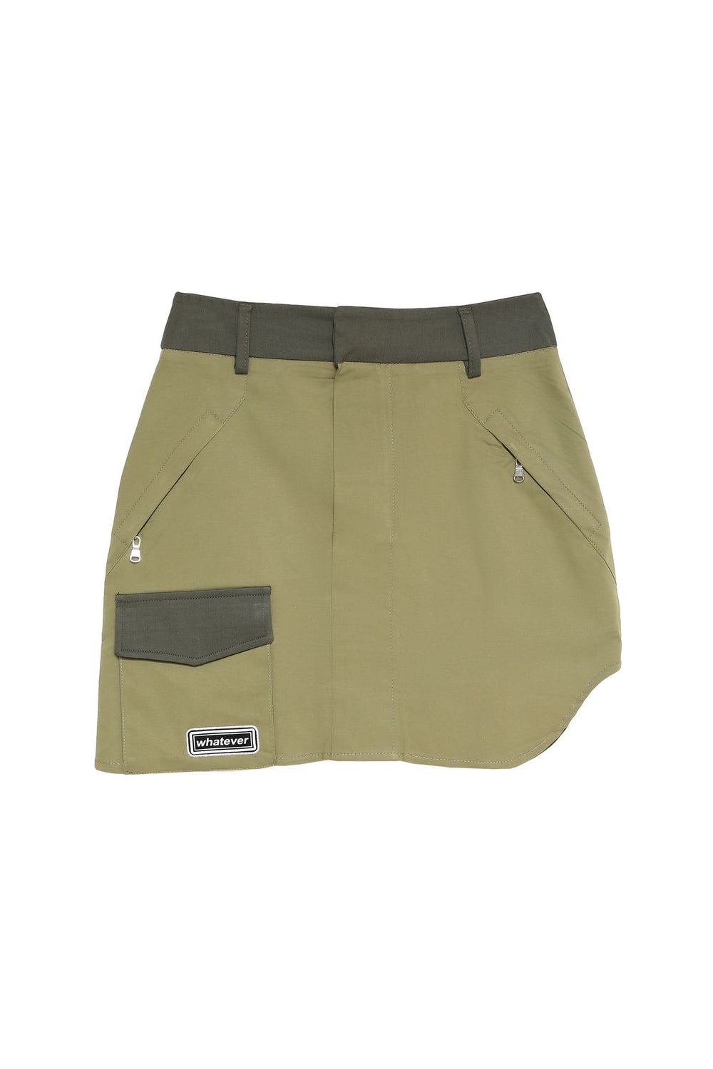 Pocket Detailed Asymmetric Cut Mini Skirt Khaki