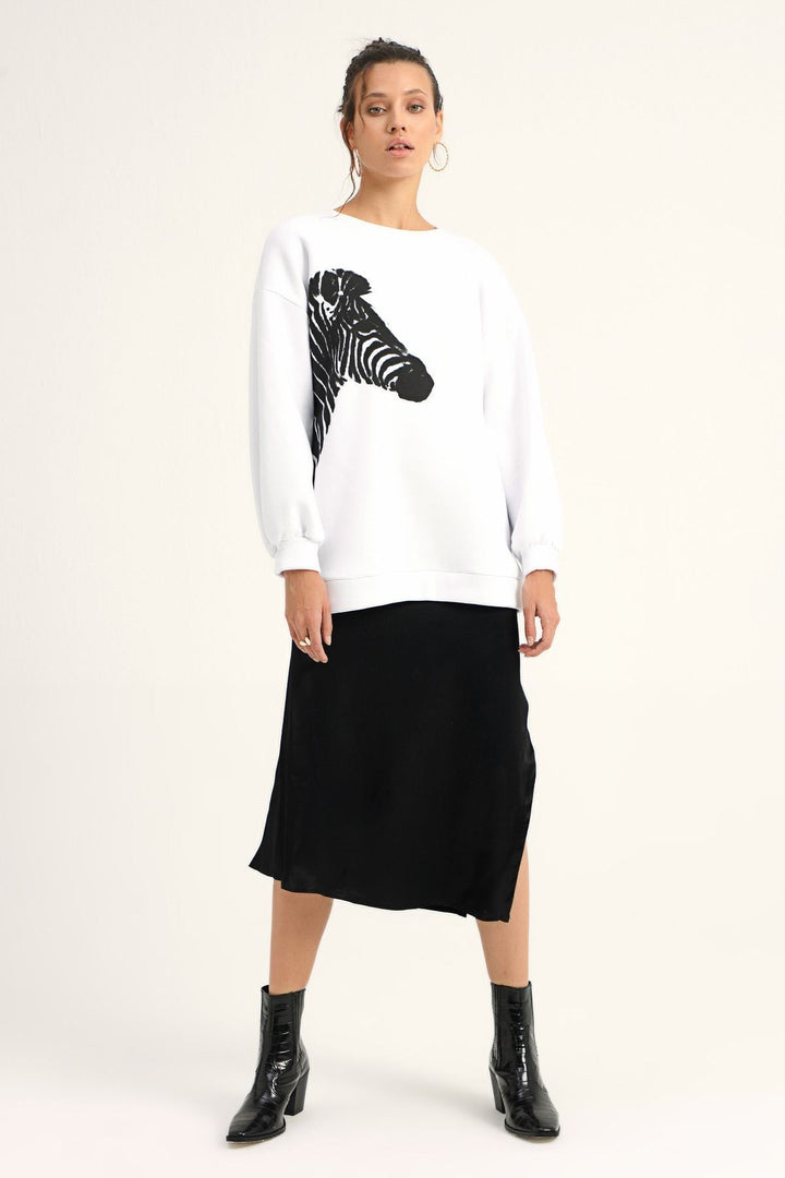 Zebra Patterned Sweatshirt White