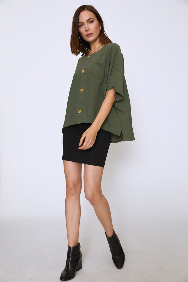 Buttoned Oversize Blouse Khaki