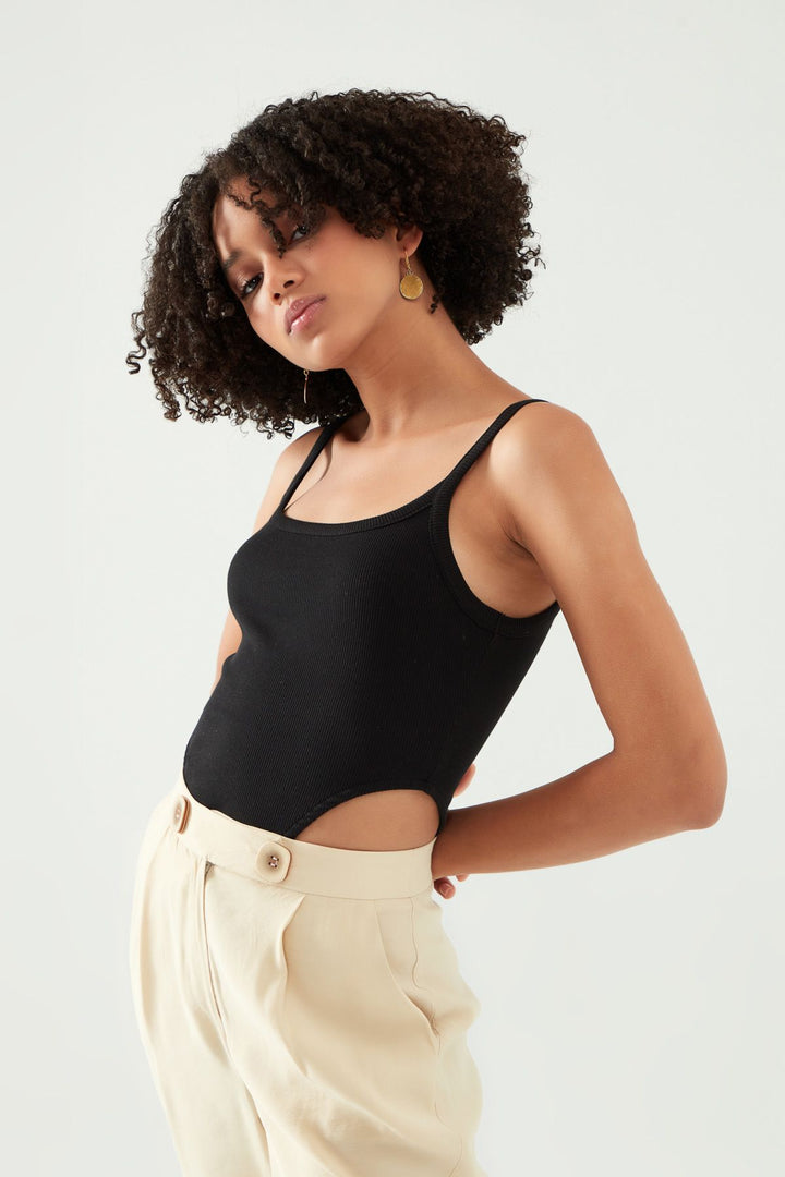 Strap Decollete Bodysuit Black