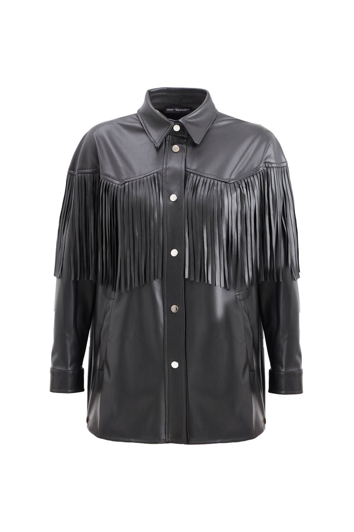 Tasseled Leather Shirt Black