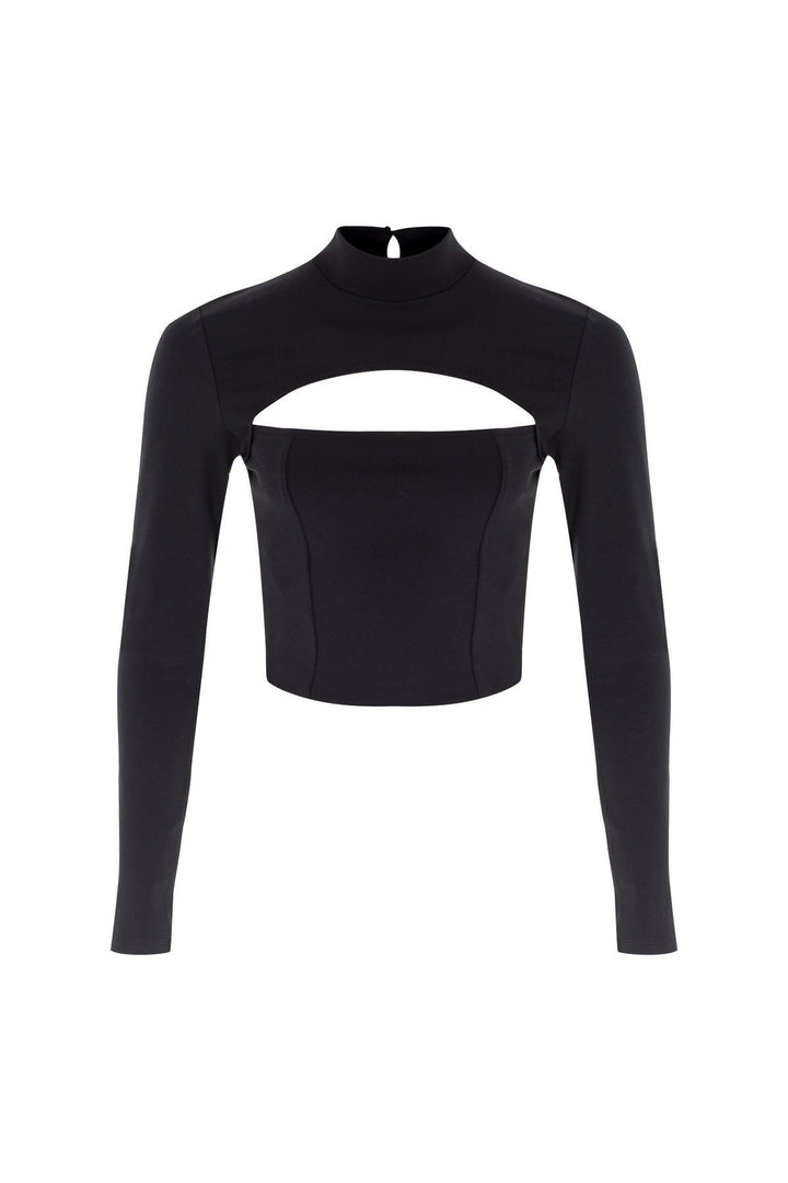 Cut Out Judge Collar Blouse Black