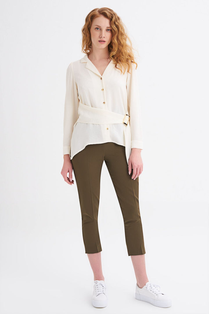 Bone Shirt with Belt Detail and Embroidery on the Back