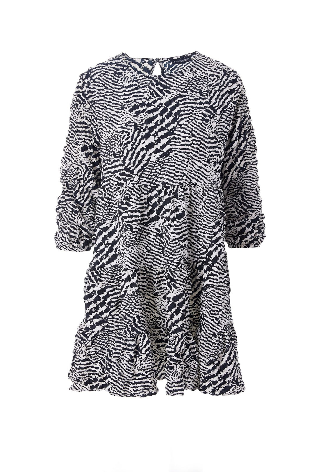 Desenli Uzun Kol Elbise Siyah