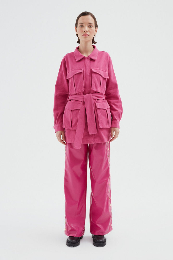 Belt Pocket Long Jacket Orchid