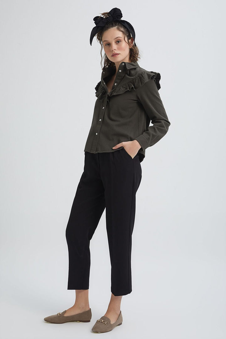 Ruffle Detailed Shirt Khaki