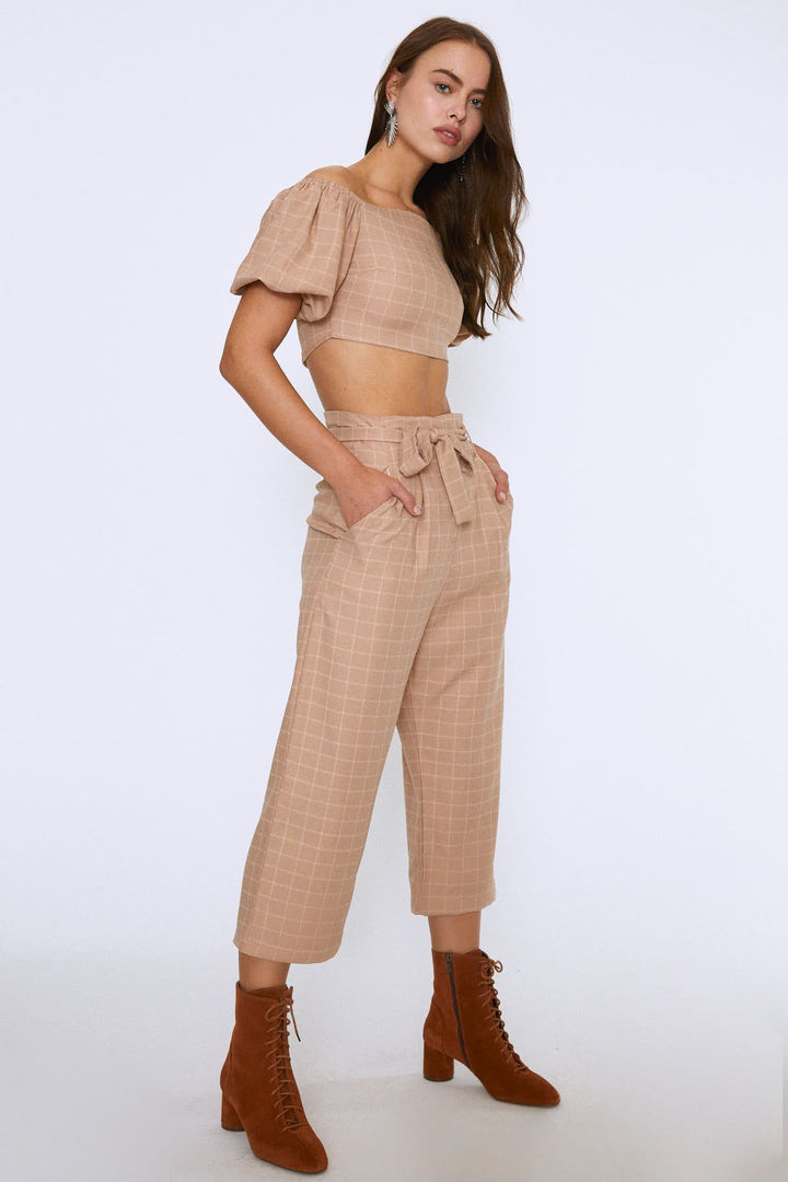 Waist Belted Wide Leg Trousers Beige