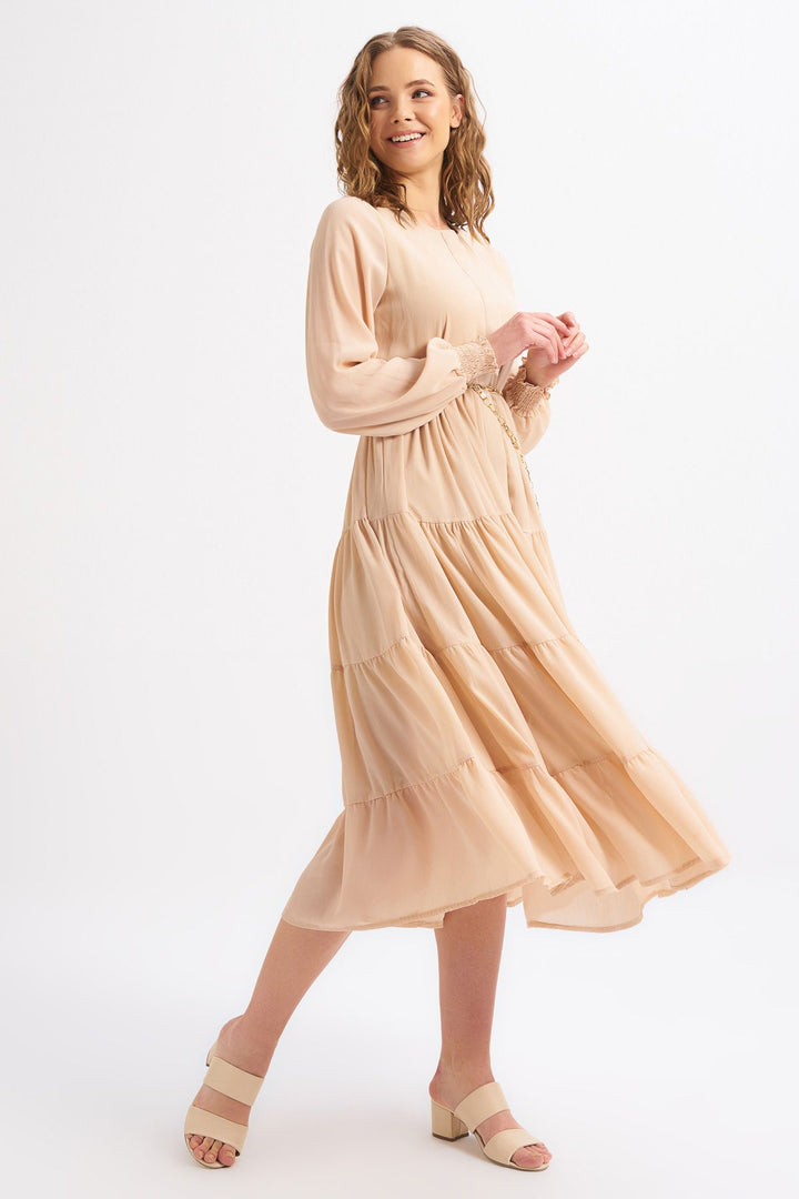 Chain Belt Dress Beige