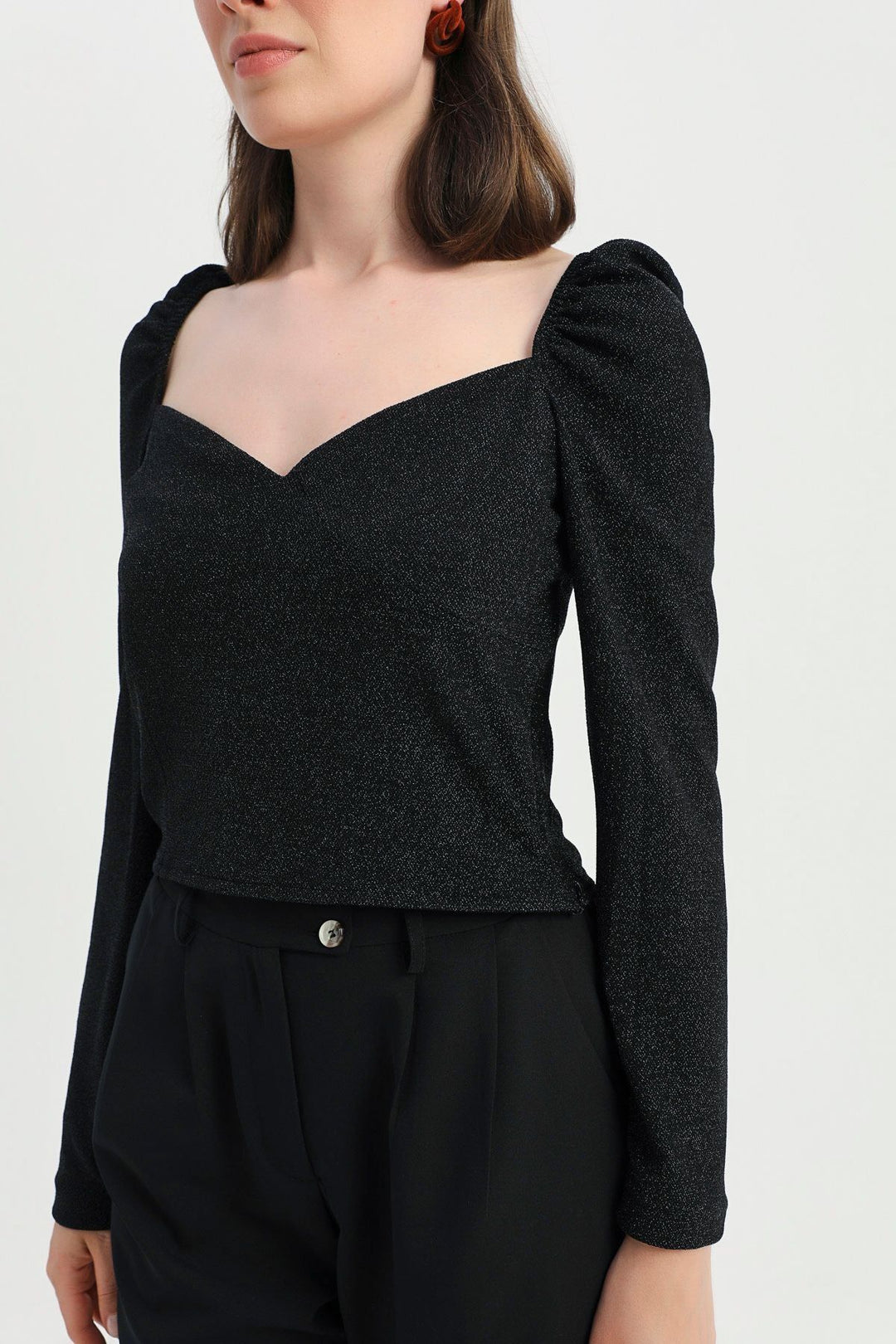 V-Neck Silvery Blouse Black