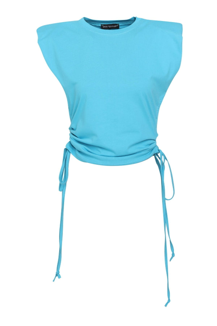 Waisted Pleated T-Shirt Turquoise