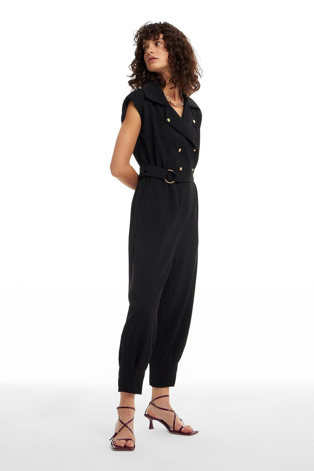 Waist Belted Jumpsuit Black