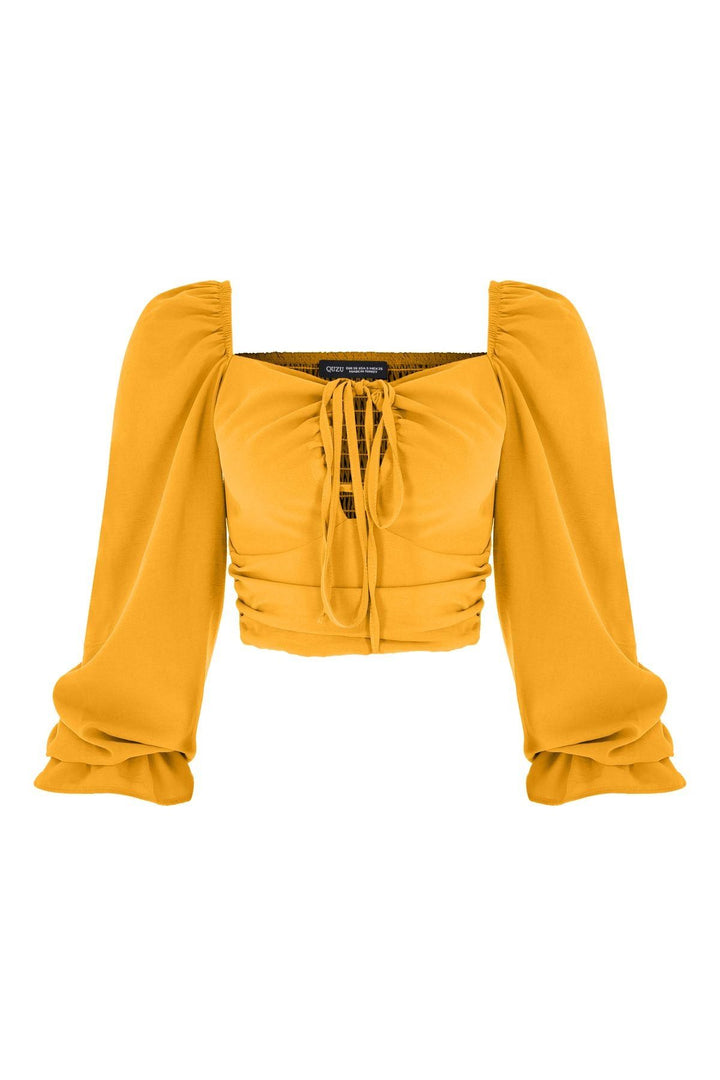 Tie Detailed Balloon Sleeve Blouse Orange