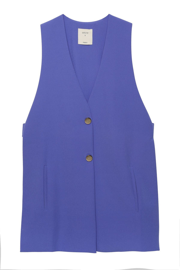 Open Side Buttoned Vest Jacket Dark Blue