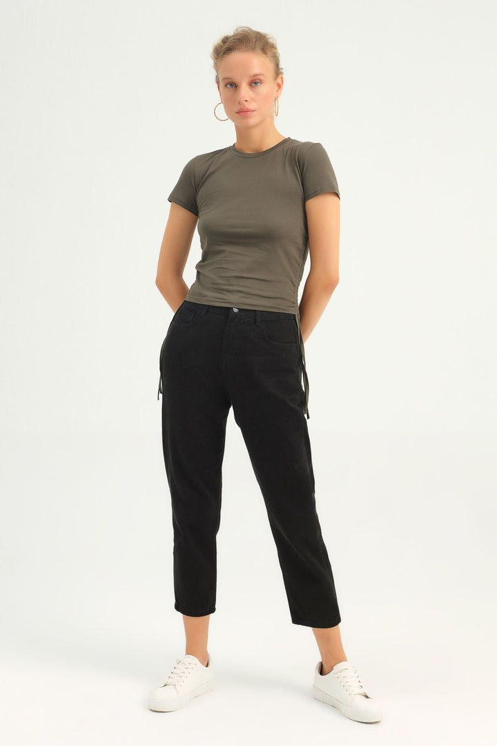 Yanları Büzgülü Basic Tişört Haki