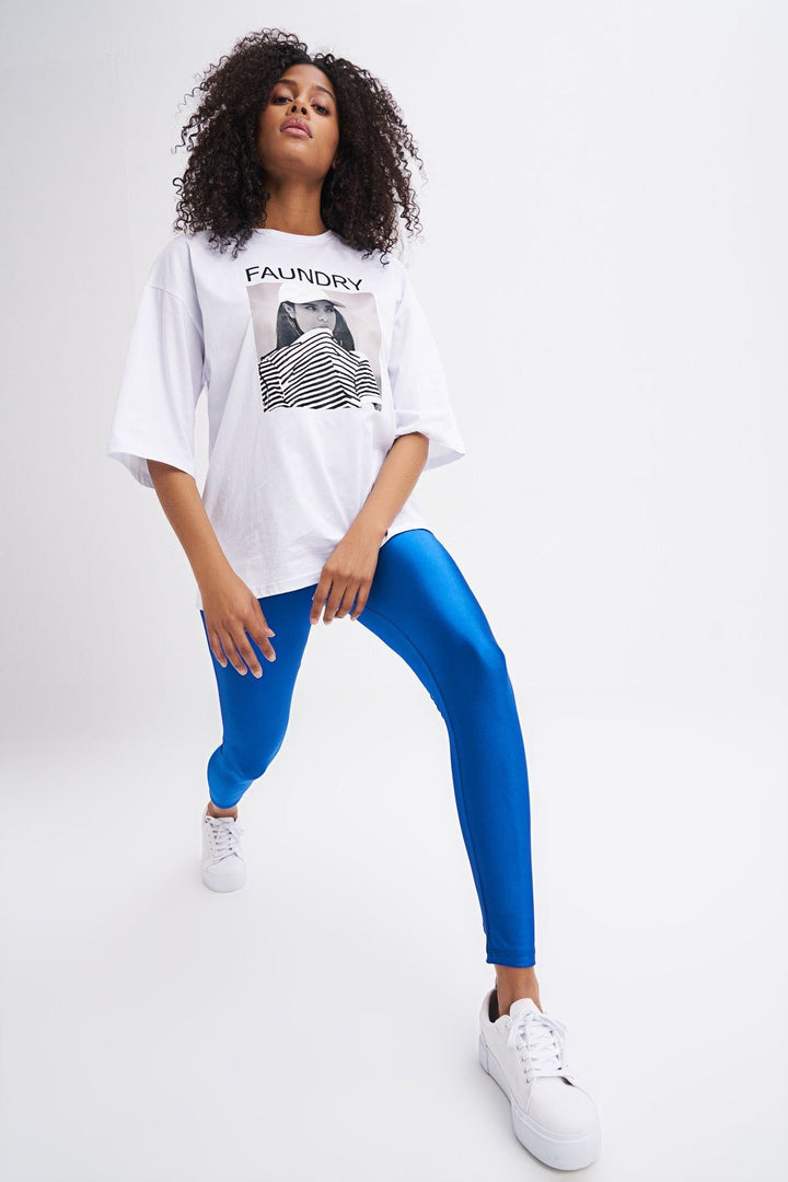 Shiny Disco Leggings Sax