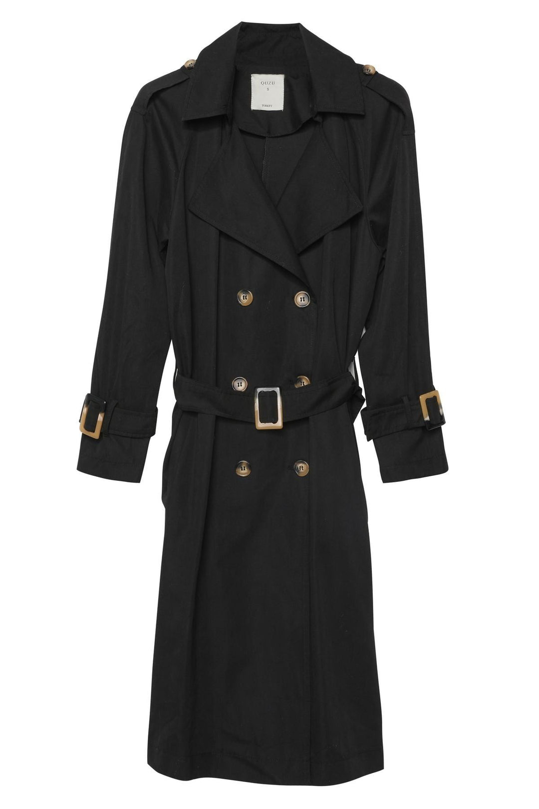 Belted Epaulette Trench Coat Black