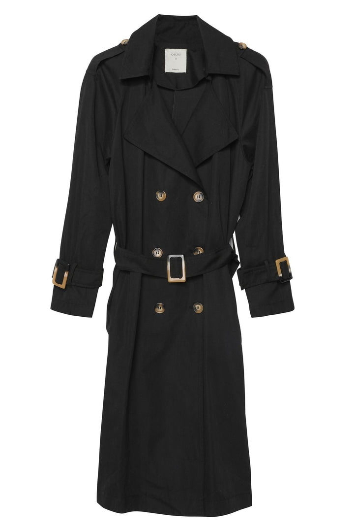 Belted Epaulette Trench Coat Black