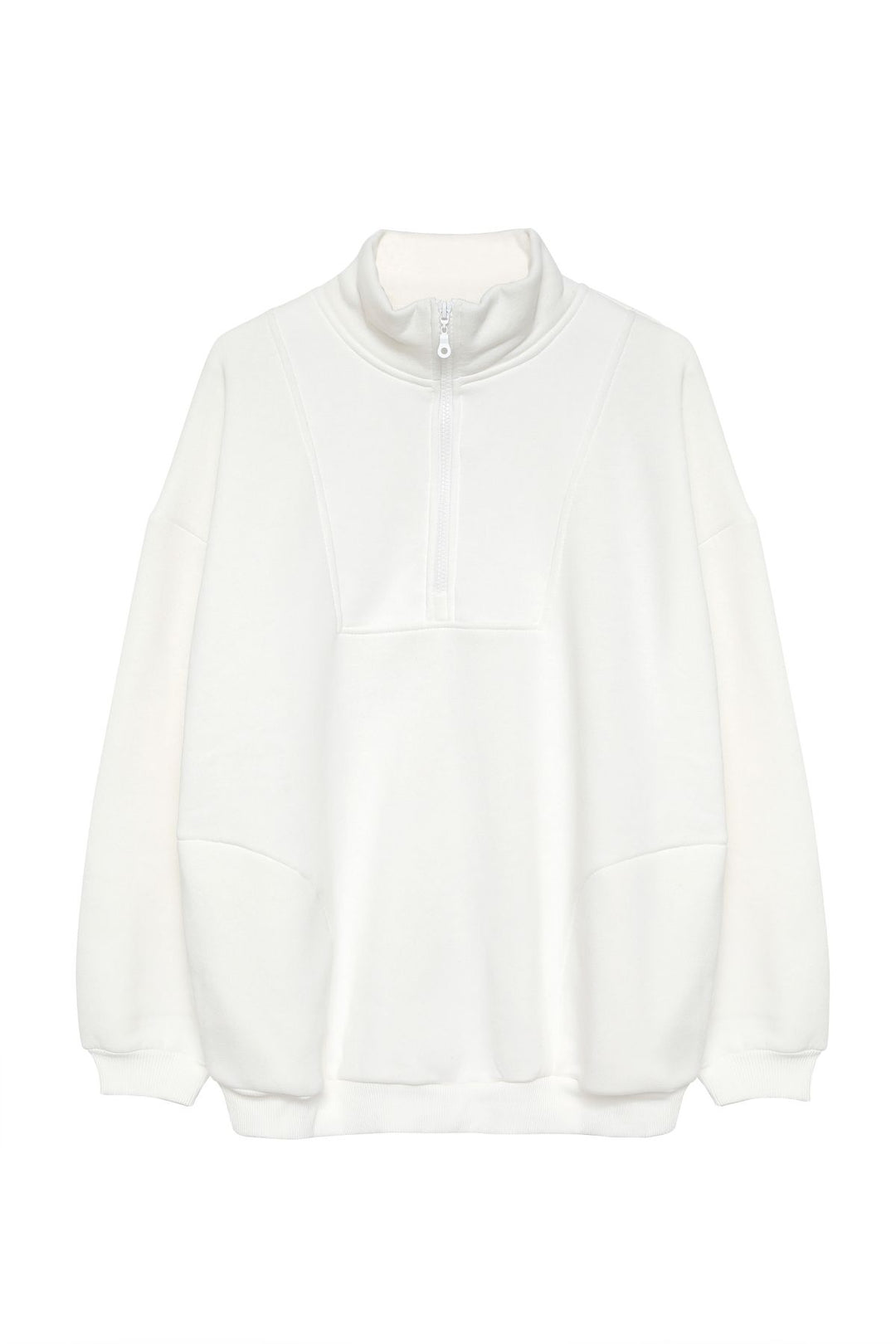 Zipper Turtleneck Sweatshirt Ecru