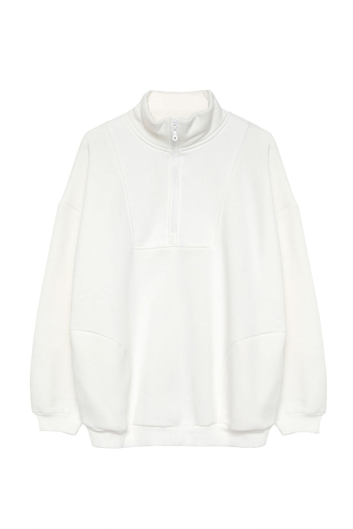 Zipper Turtleneck Sweatshirt Ecru