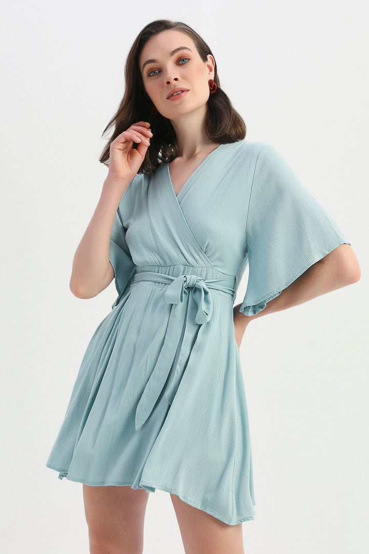 Tie Detailed Double Breasted Skirt Overalls Mint