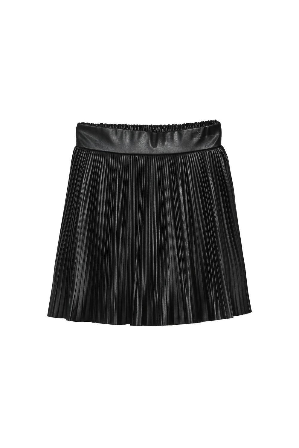 Pleated Leather Mini Skirt Black