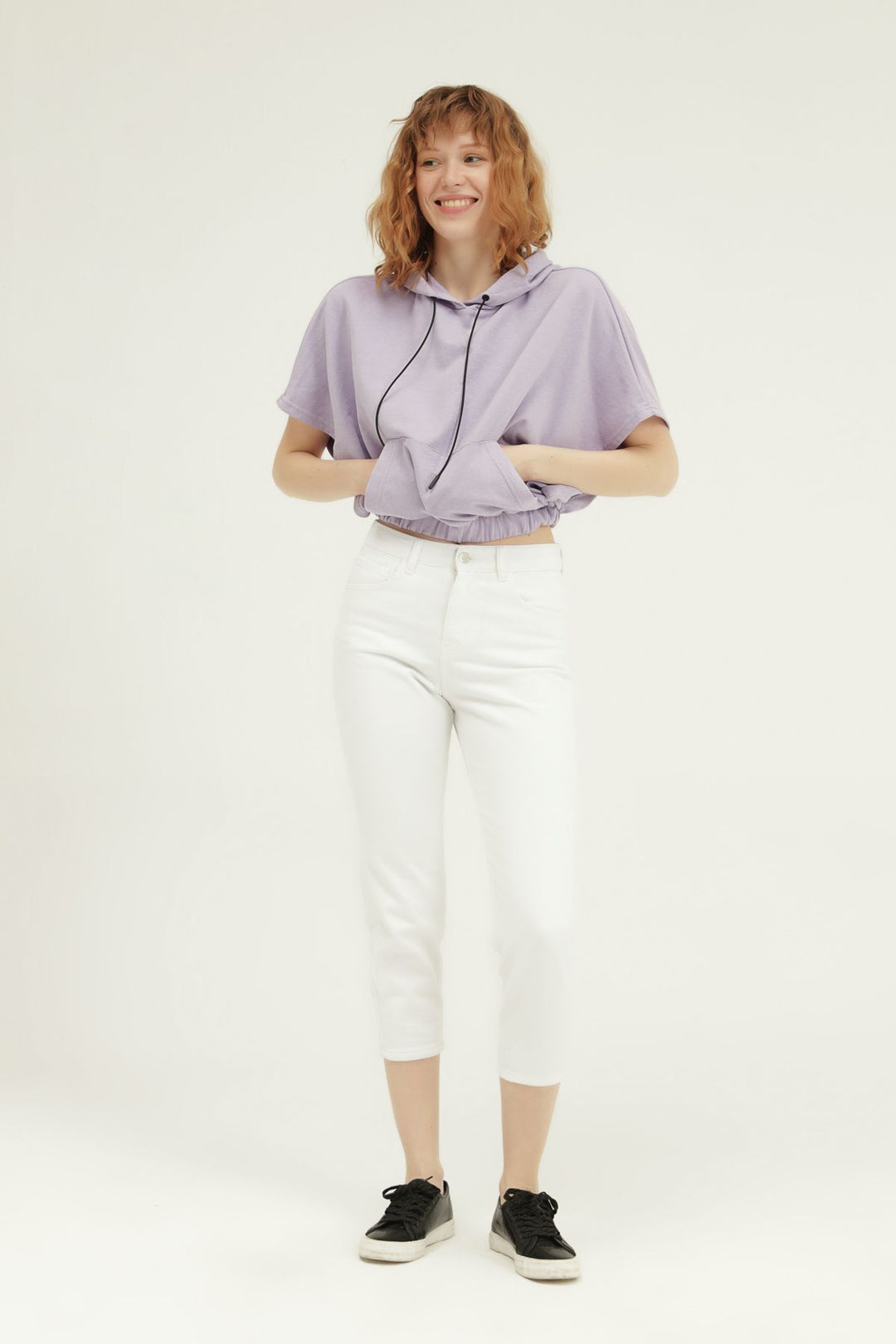 Bat Sleeve Hooded Sweatshirt Lilac