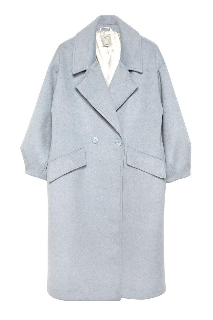 Double Breasted Collar Oversize Coat Blue