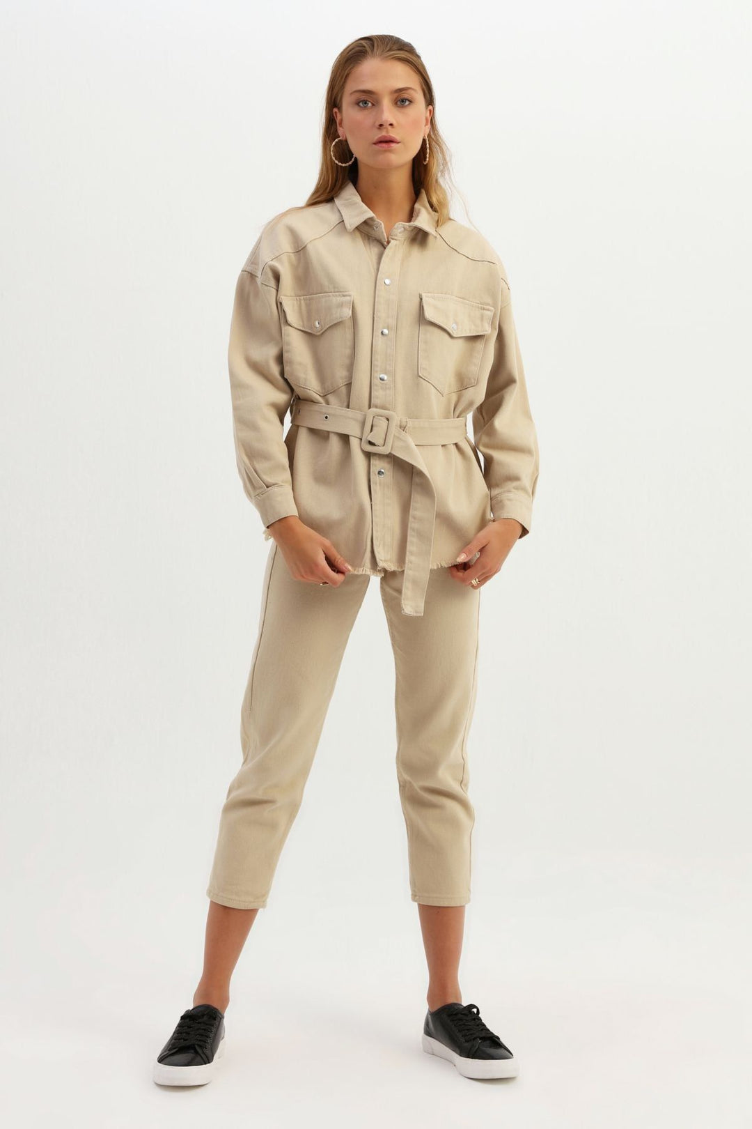 Belted Gabardine Jacket Beige