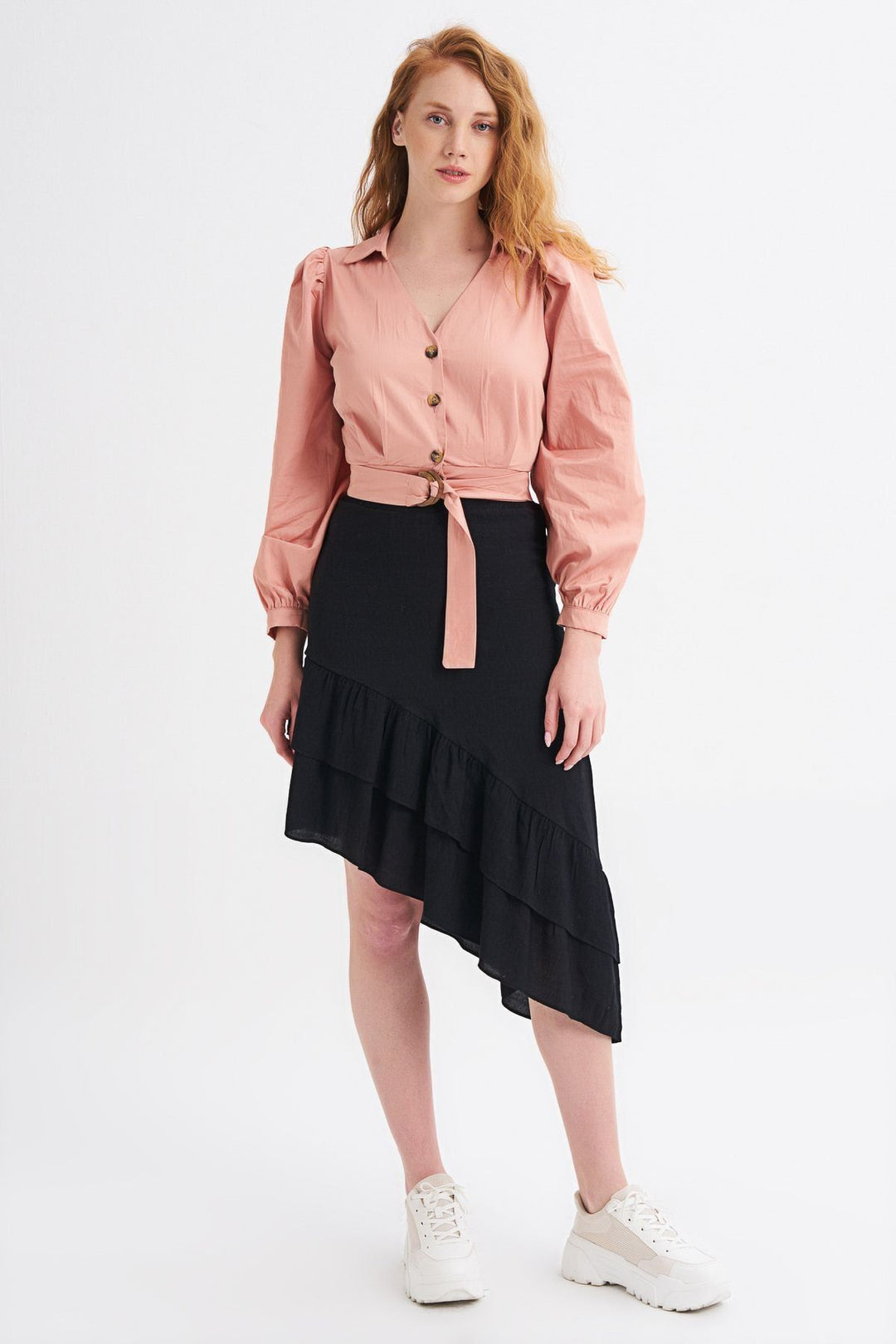 Asimetrik Fırfırlı Etek Siyah