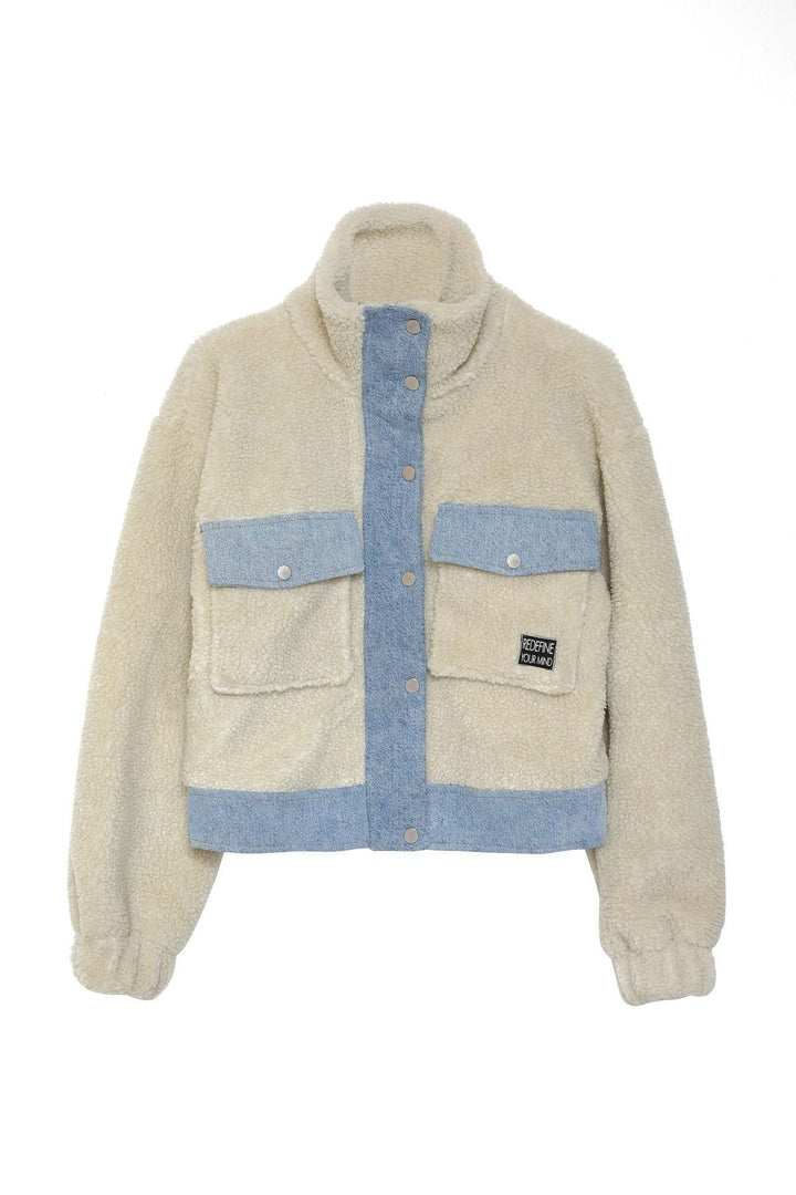 Pocket Detailed Plush Coat Ecru