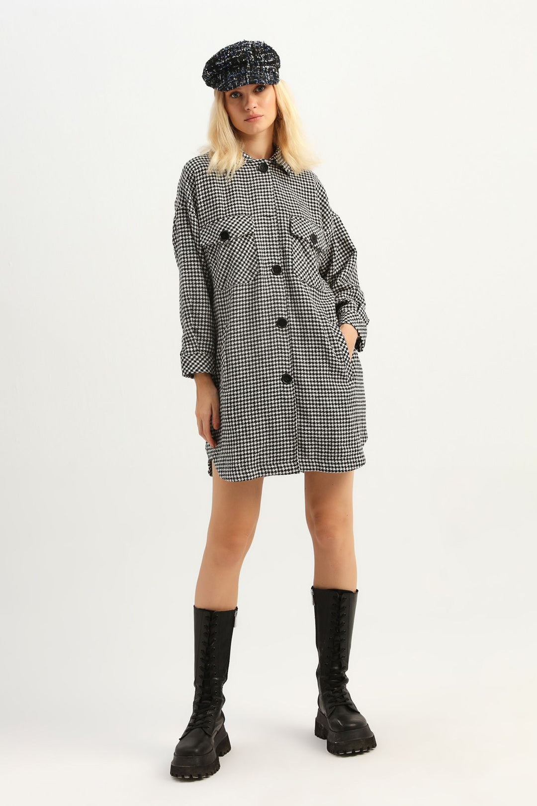 Pocket Long Shirt Jacket Black