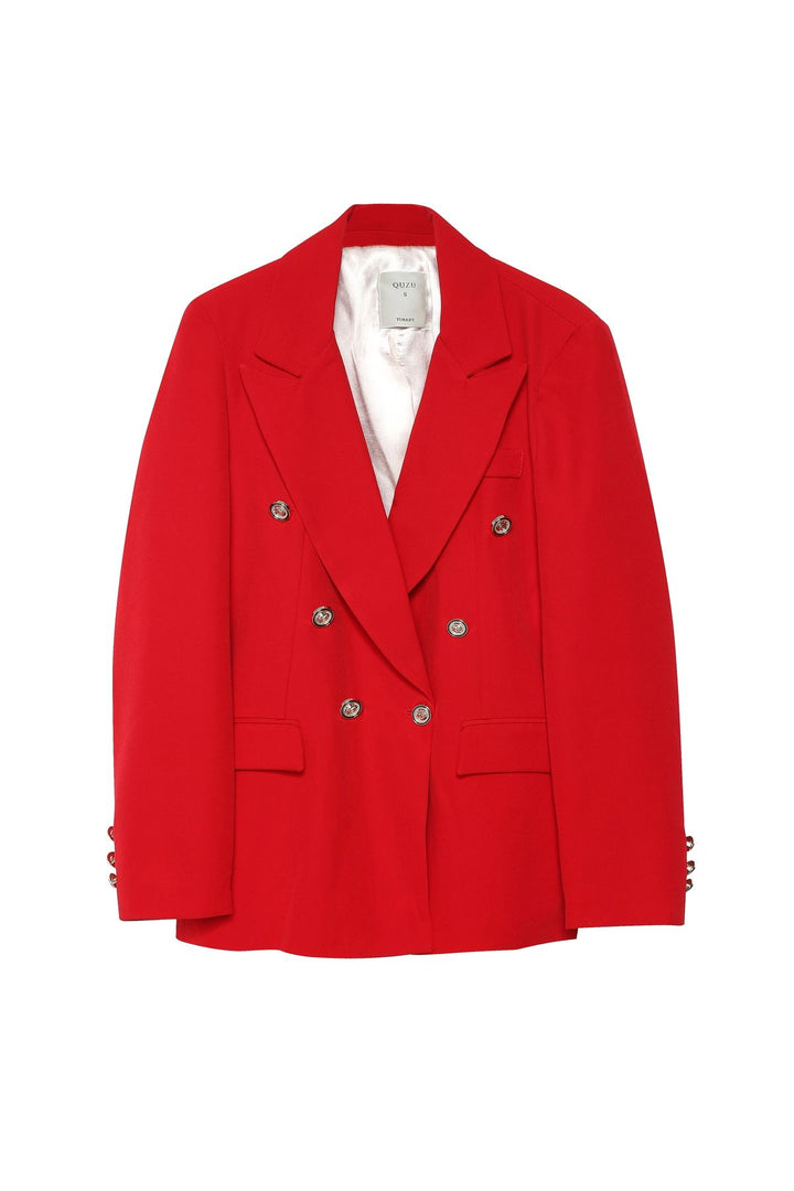 Düğme Detaylı Blazer Ceket Kırmızı