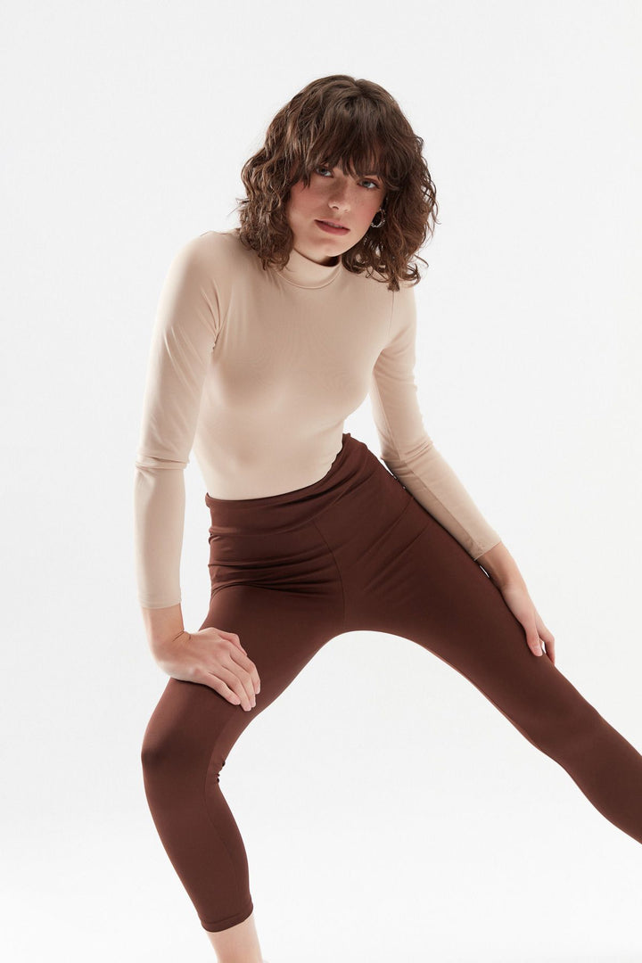 High Waist Basic Leggings Dark Brown