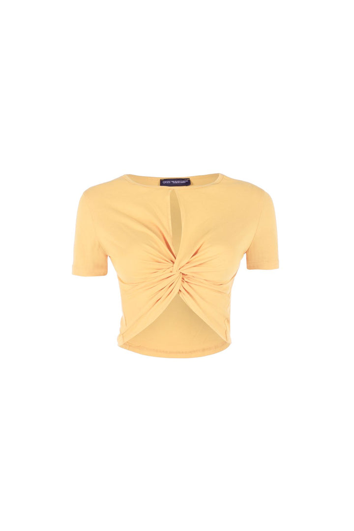 Düğüm Detaylı Crop Tişört Sarı