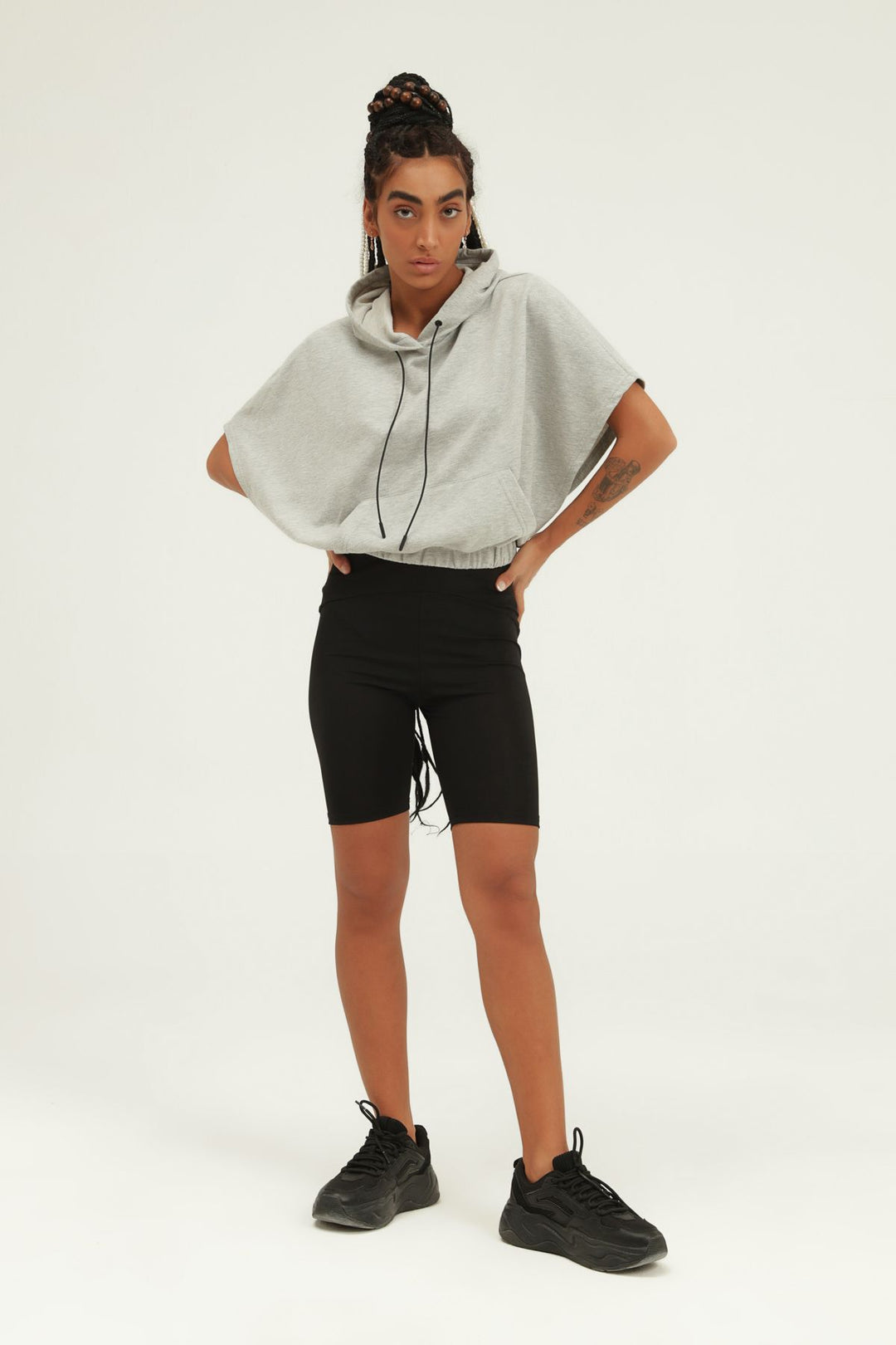 Bat Sleeve Hooded Sweatshirt Graymelange