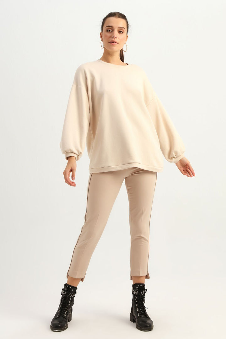 Oversize Long Sweatshirt Beige