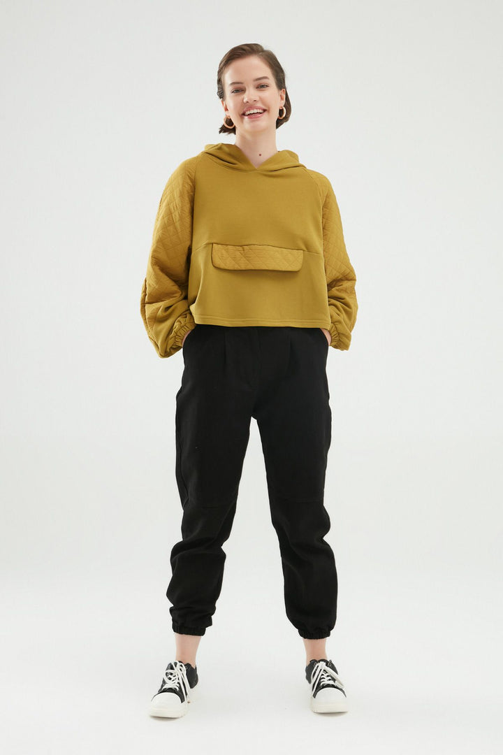 Quilted Detail Sweatshirt Olive