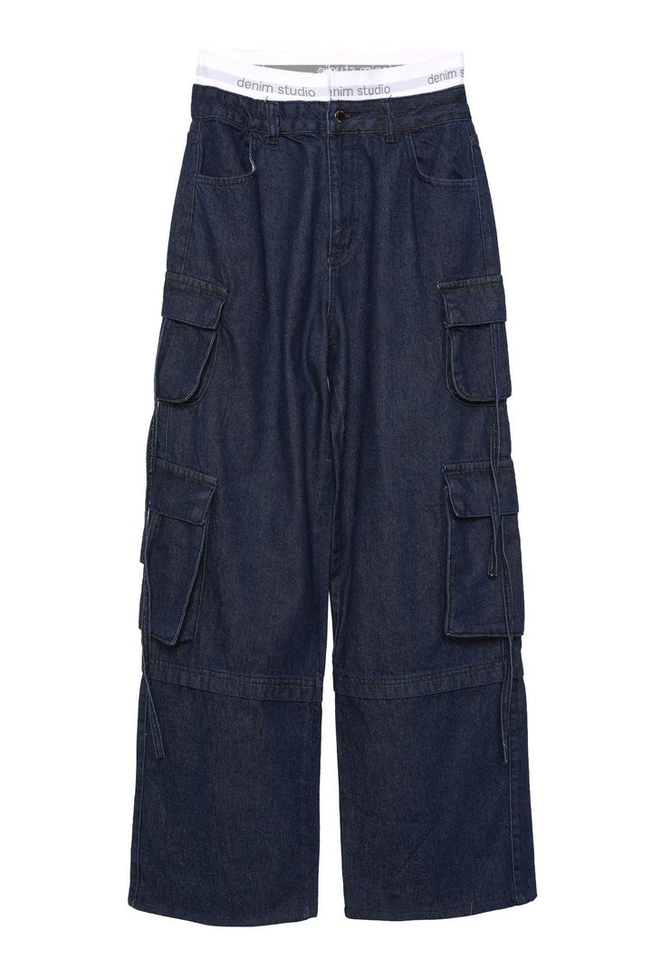 Elastic Detailed Cargo Jeans Blue