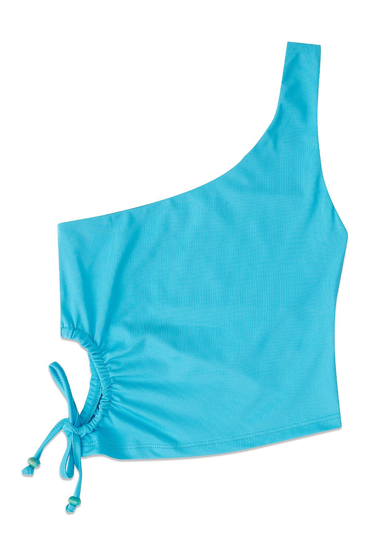 Low-cut One-Shoulder Blouse Blue