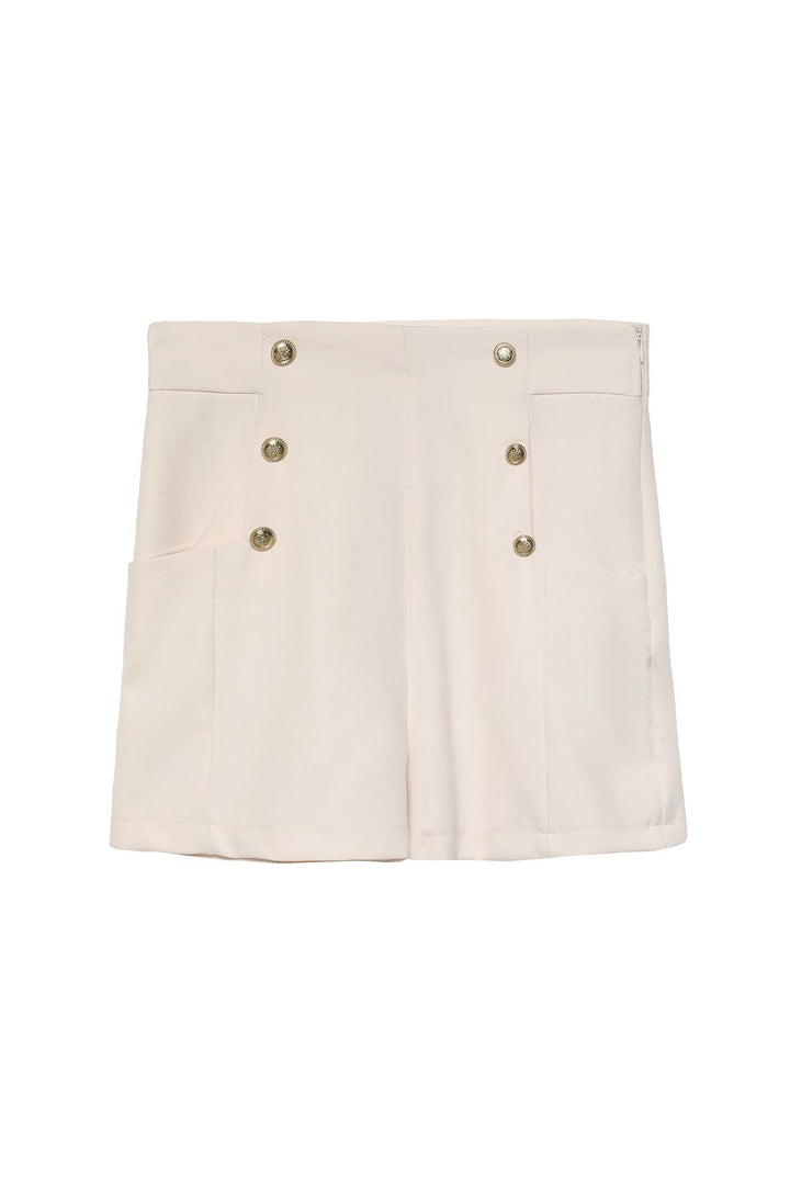 Düğme Detaylı Yüksek Bel Şort Kemik