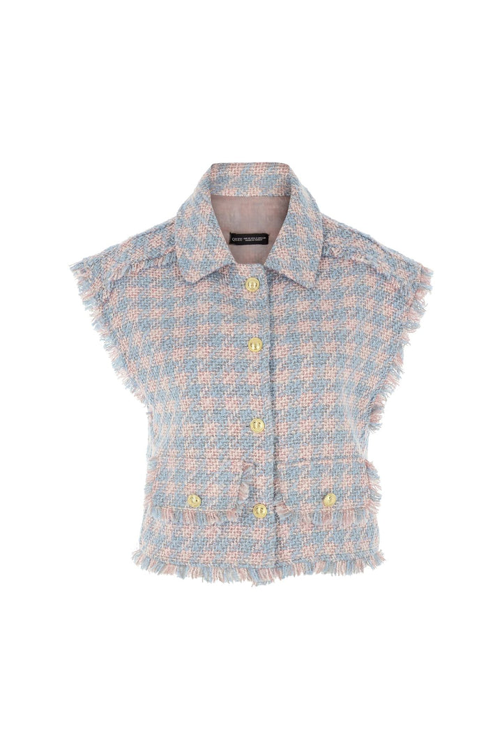 Tasseled Plaid Vest Jacket Powder