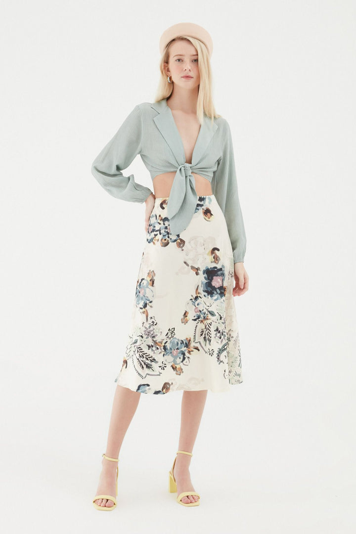 Patterned Satin Skirt Ecru